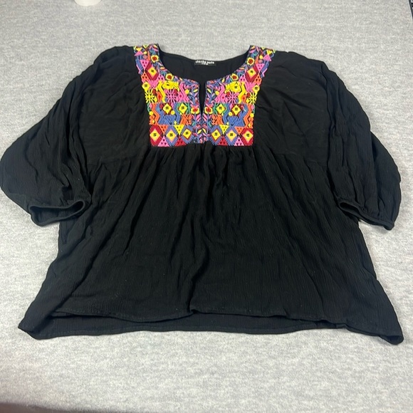 Cha Cha Vente Women’s XL Embroidered Gauzy Cotton Top Blouse Boho - Picture 1 of 8